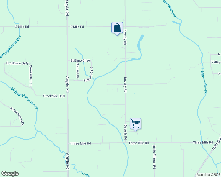 map of restaurants, bars, coffee shops, grocery stores, and more near 10870 Beverly Road in Irvington