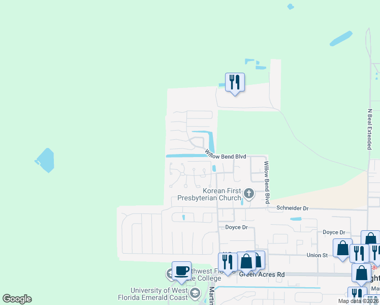 map of restaurants, bars, coffee shops, grocery stores, and more near 2508 Georgetown Lane in Fort Walton Beach