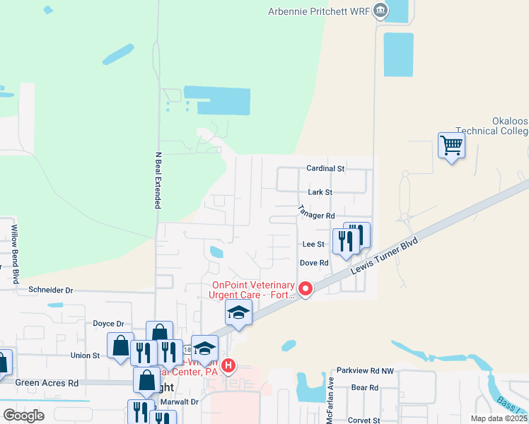 map of restaurants, bars, coffee shops, grocery stores, and more near 1509 Heritage Road in Fort Walton Beach