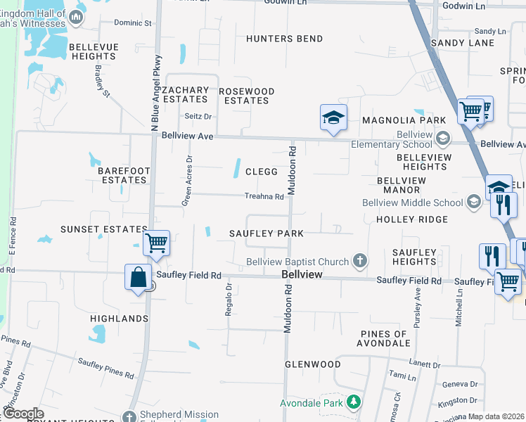 map of restaurants, bars, coffee shops, grocery stores, and more near 5138 Stevendale Drive in Pensacola