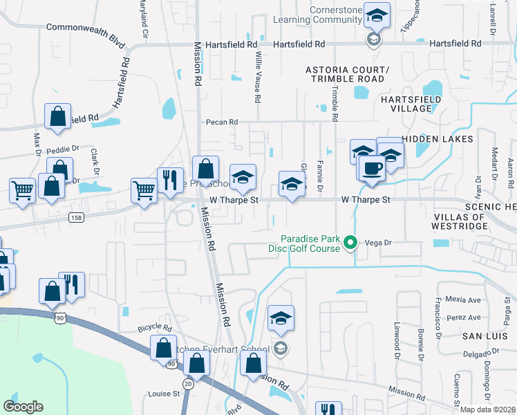map of restaurants, bars, coffee shops, grocery stores, and more near 1827 Seay Court in Tallahassee