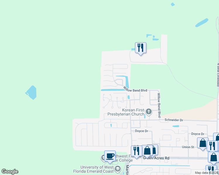 map of restaurants, bars, coffee shops, grocery stores, and more near 2508 Georgetown Lane in Fort Walton Beach