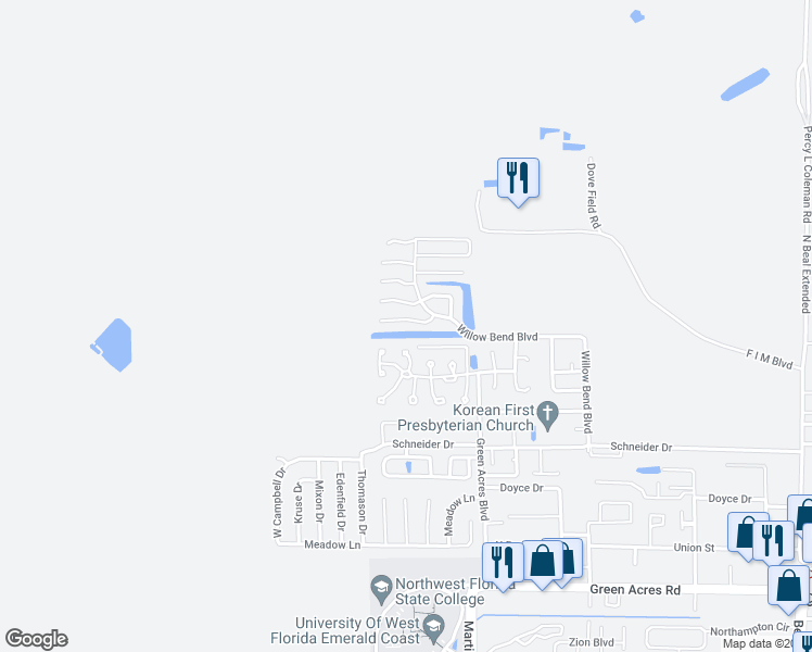 map of restaurants, bars, coffee shops, grocery stores, and more near 2516 Georgetown Lane in Fort Walton Beach