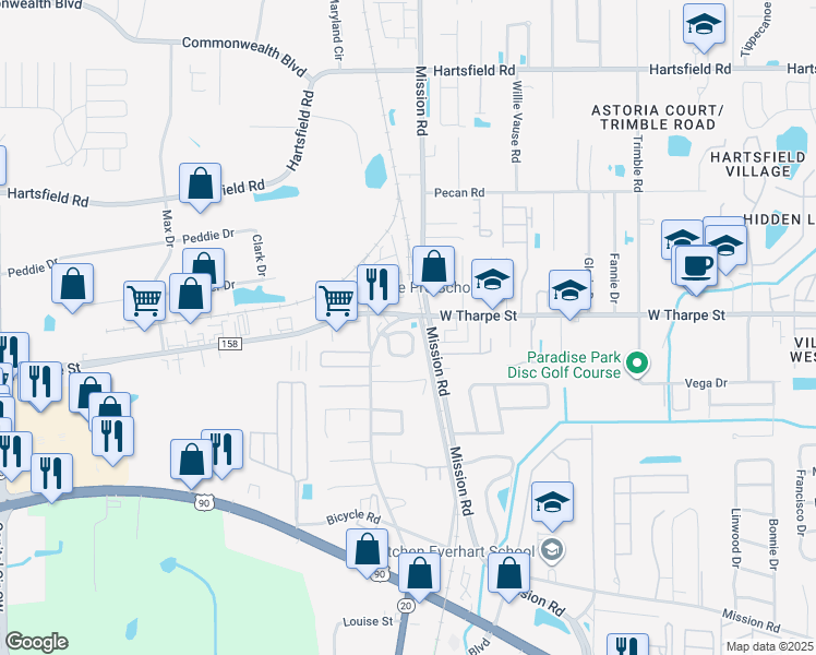 map of restaurants, bars, coffee shops, grocery stores, and more near 2772 Tess Circle in Tallahassee