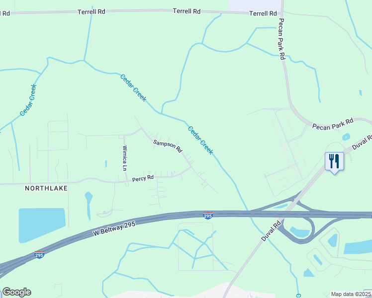 map of restaurants, bars, coffee shops, grocery stores, and more near 12633 Sampson Road in Jacksonville