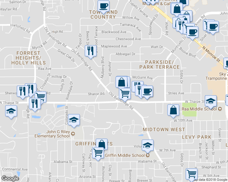 map of restaurants, bars, coffee shops, grocery stores, and more near 1905 Old Bainbridge Road in Tallahassee