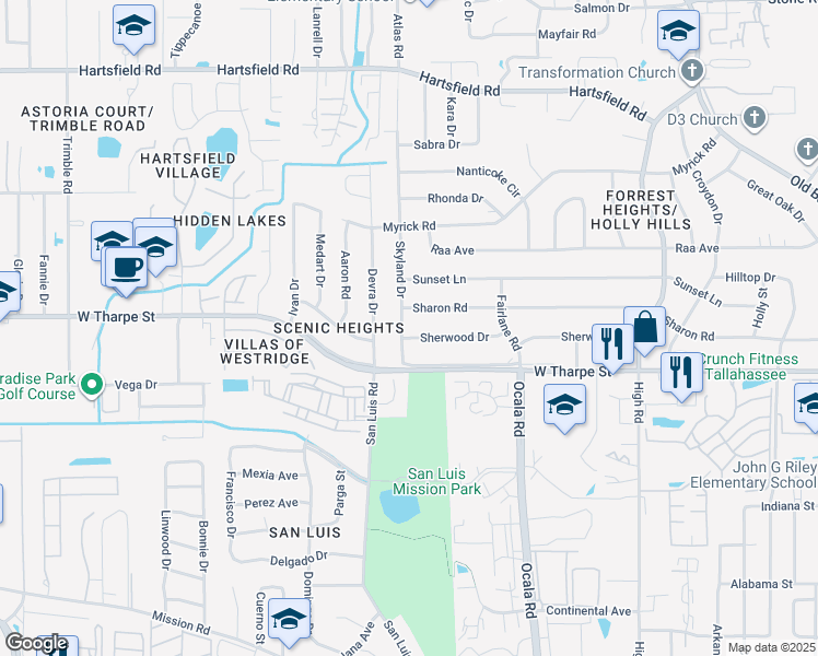 map of restaurants, bars, coffee shops, grocery stores, and more near 1922 Sherwood Drive in Tallahassee