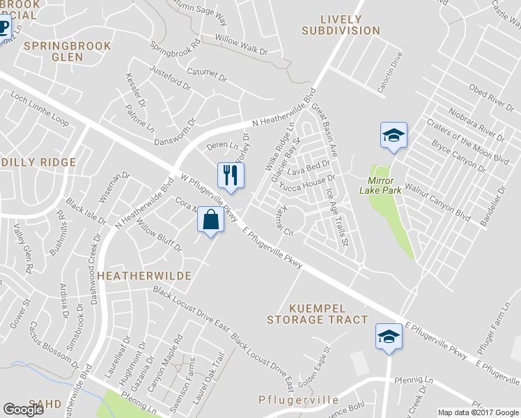 map of restaurants, bars, coffee shops, grocery stores, and more near 108 Gates of the Arctic Avenue in Pflugerville