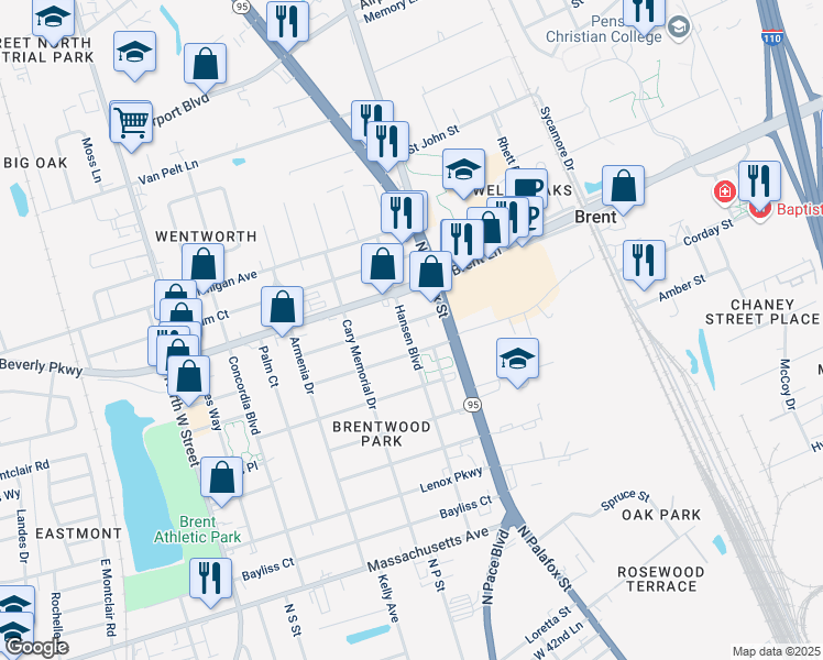 map of restaurants, bars, coffee shops, grocery stores, and more near 49 Carolyn Way in Pensacola