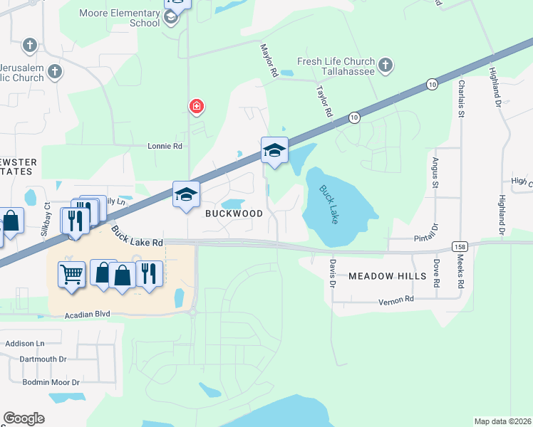 map of restaurants, bars, coffee shops, grocery stores, and more near 124 Preserve Court in Tallahassee