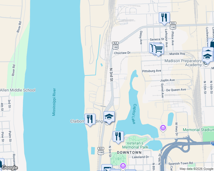 map of restaurants, bars, coffee shops, grocery stores, and more near 2045n North 3rd Street in Baton Rouge