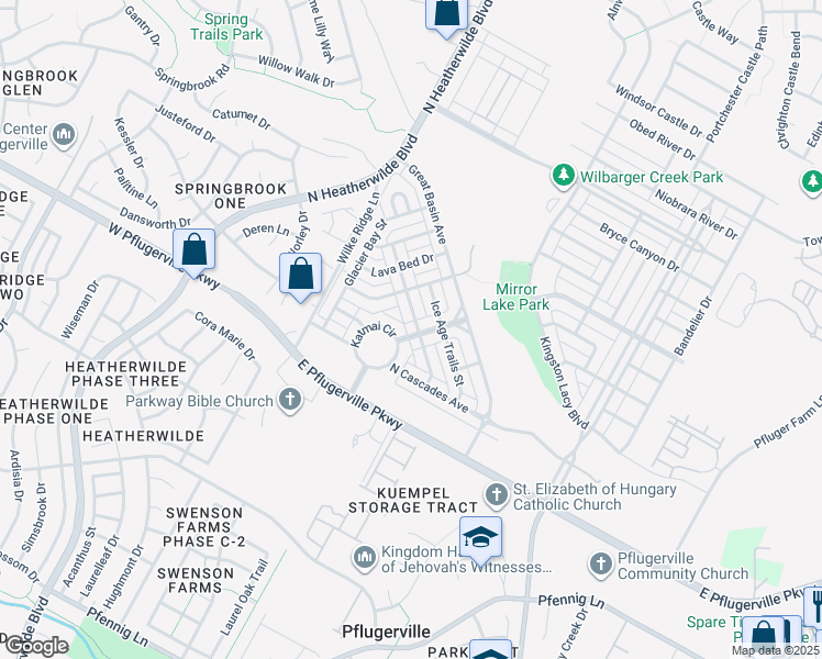 map of restaurants, bars, coffee shops, grocery stores, and more near 312 Crater Lake Drive in Pflugerville