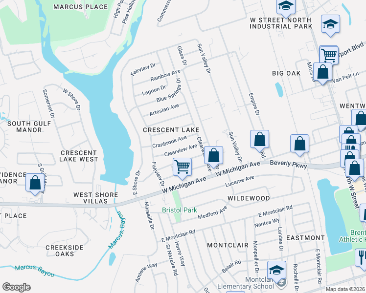 map of restaurants, bars, coffee shops, grocery stores, and more near 912 Clearview Avenue in Pensacola