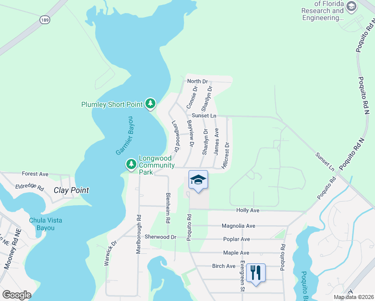 map of restaurants, bars, coffee shops, grocery stores, and more near 19 Bayview Drive in Shalimar