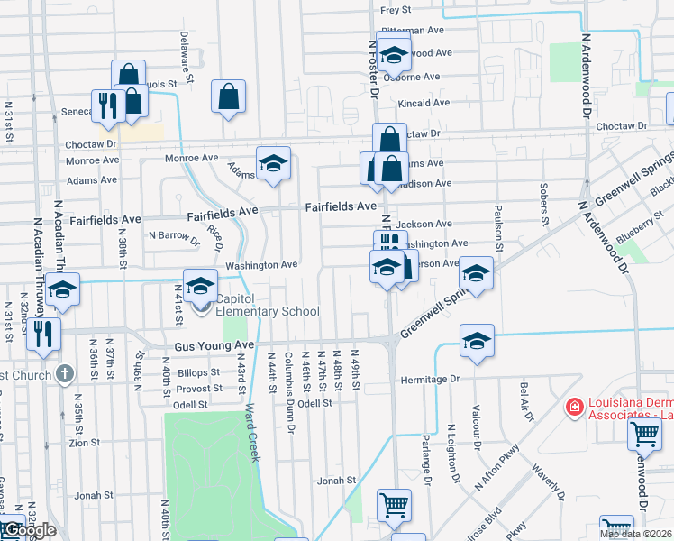 map of restaurants, bars, coffee shops, grocery stores, and more near 4838 Jefferson Avenue in Baton Rouge
