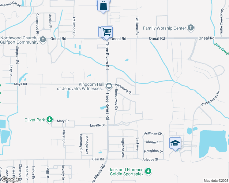 map of restaurants, bars, coffee shops, grocery stores, and more near 12277 Breezeway Circle in Gulfport