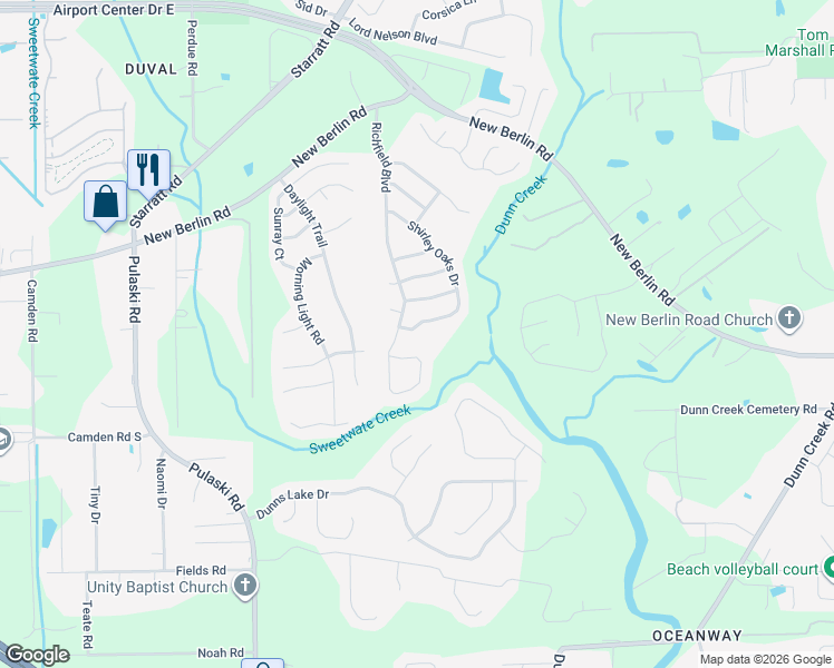 map of restaurants, bars, coffee shops, grocery stores, and more near 1342 Shirley Oaks Drive South in Jacksonville