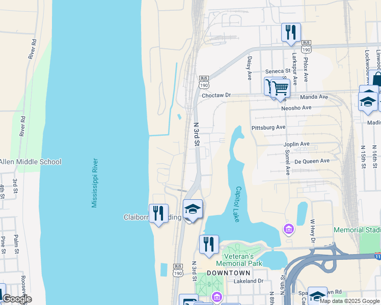 map of restaurants, bars, coffee shops, grocery stores, and more near 2045n North 3rd Street in Baton Rouge