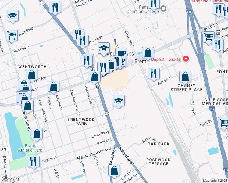 map of restaurants, bars, coffee shops, grocery stores, and more near 31 Murphy Lane in Pensacola