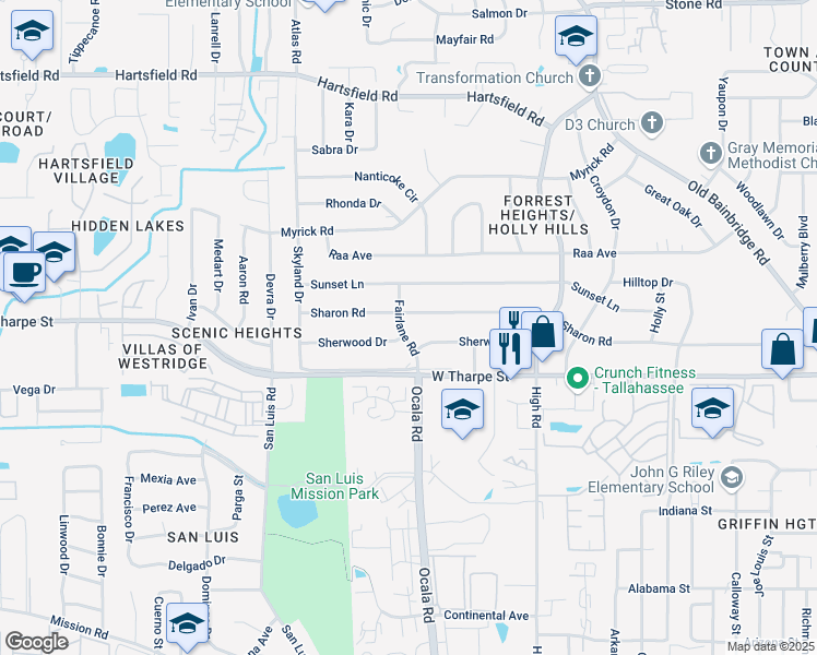 map of restaurants, bars, coffee shops, grocery stores, and more near 1822-1830 Sherwood Drive in Tallahassee