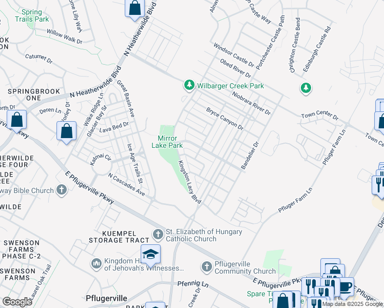 map of restaurants, bars, coffee shops, grocery stores, and more near 813 Great Sand Dunes Avenue in Pflugerville