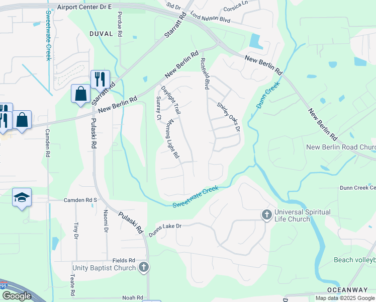 map of restaurants, bars, coffee shops, grocery stores, and more near 12632 Daylight Trail in Jacksonville