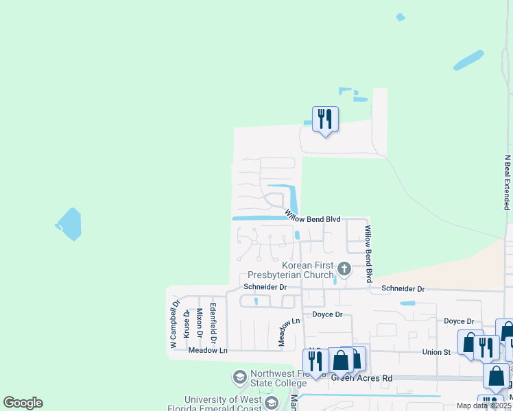 map of restaurants, bars, coffee shops, grocery stores, and more near 2511 Georgetown Lane in Fort Walton Beach