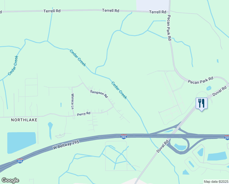 map of restaurants, bars, coffee shops, grocery stores, and more near 12633 Sampson Road in Jacksonville