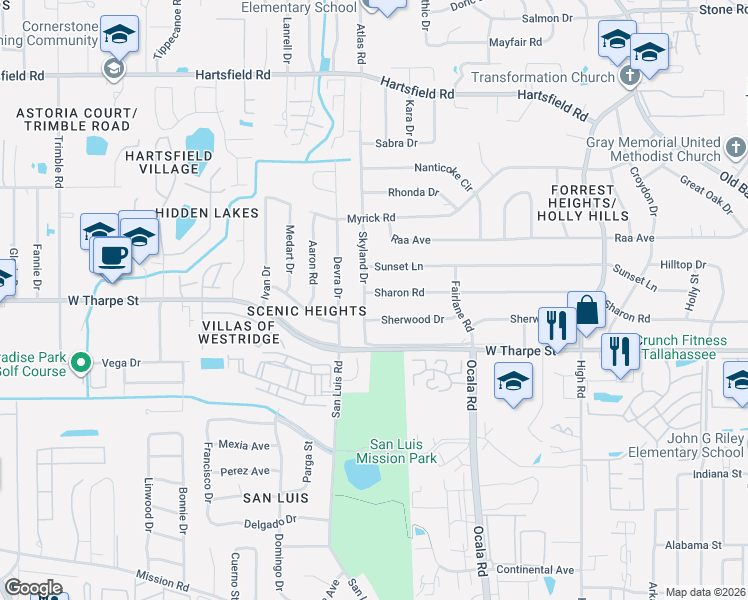 map of restaurants, bars, coffee shops, grocery stores, and more near 1922 Sherwood Drive in Tallahassee