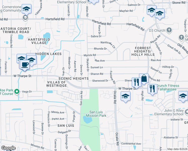 map of restaurants, bars, coffee shops, grocery stores, and more near 1922 Sherwood Drive in Tallahassee