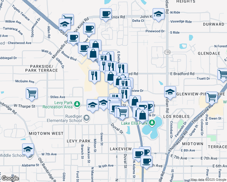 map of restaurants, bars, coffee shops, grocery stores, and more near 1845 North Martin Luther King Junior Boulevard in Tallahassee