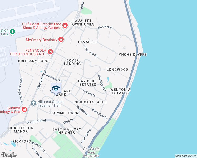 map of restaurants, bars, coffee shops, grocery stores, and more near 4235 Monteigne Drive in Pensacola