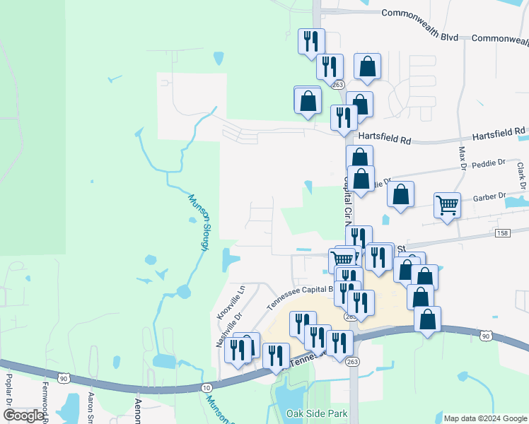 map of restaurants, bars, coffee shops, grocery stores, and more near 1504 Crescent Hills Drive in Tallahassee