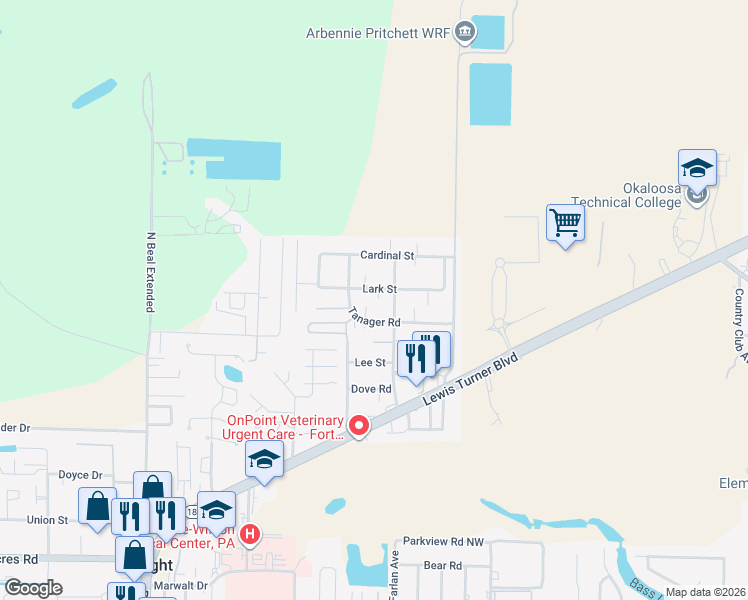 map of restaurants, bars, coffee shops, grocery stores, and more near 816 Lark Street in Fort Walton Beach
