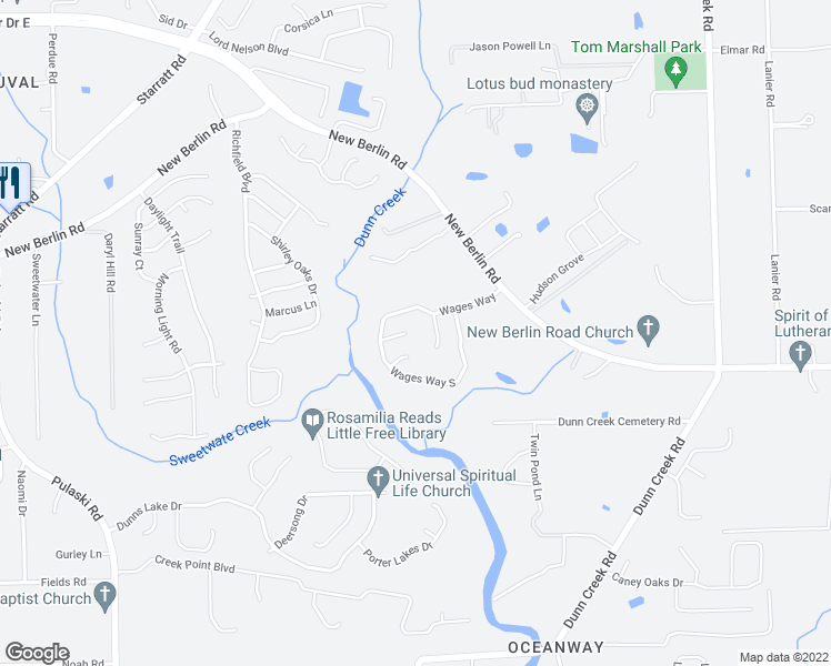 map of restaurants, bars, coffee shops, grocery stores, and more near 1964 Sweet Olive Court in Jacksonville