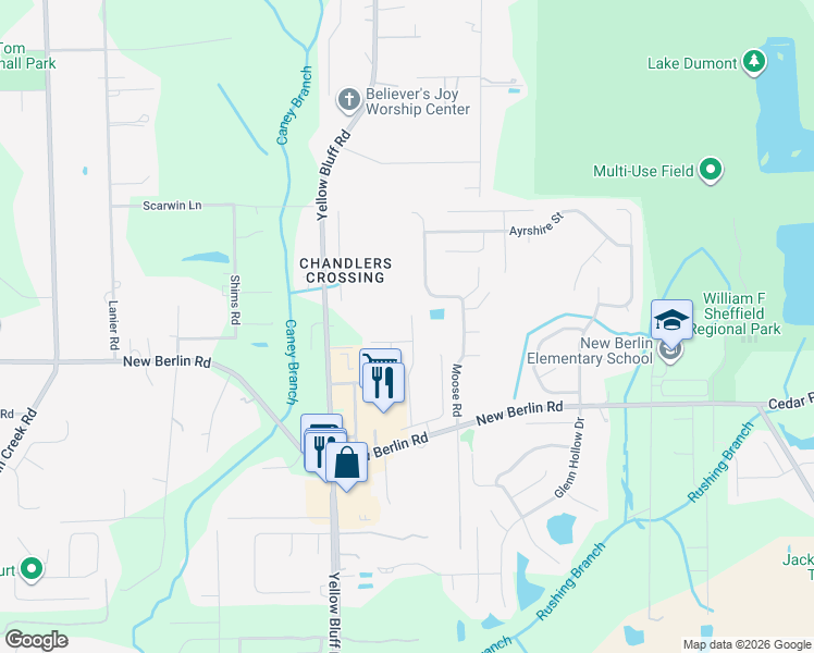 map of restaurants, bars, coffee shops, grocery stores, and more near 12624 White Cedar Trail in Jacksonville