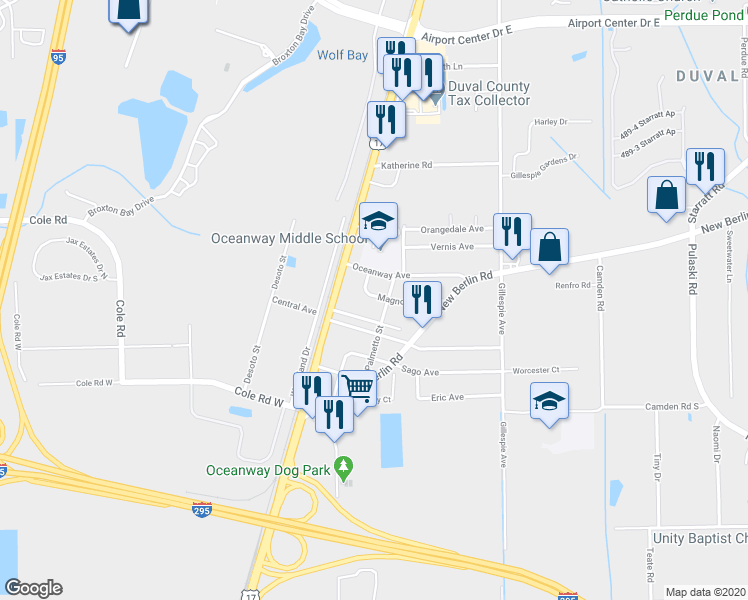map of restaurants, bars, coffee shops, grocery stores, and more near 46 Magnolia Avenue in Jacksonville