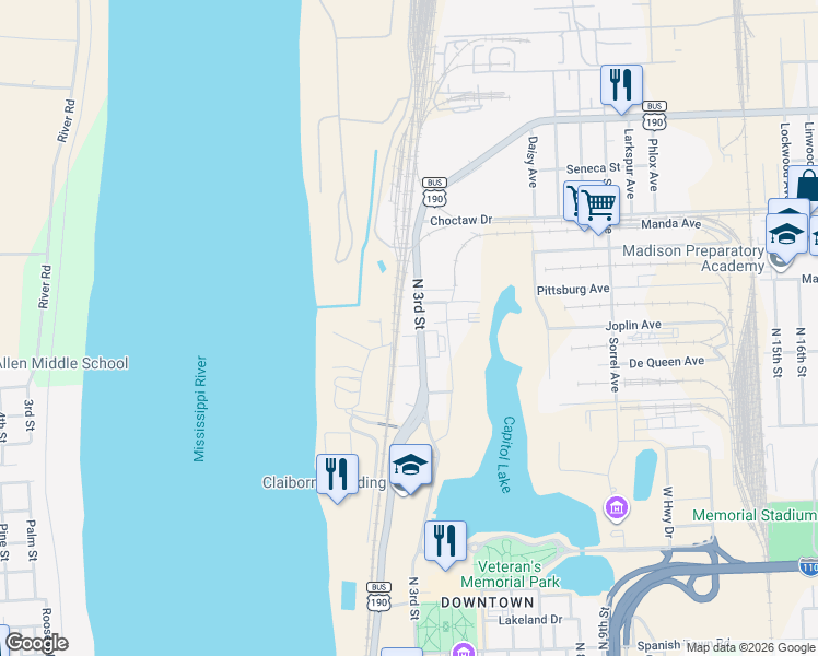 map of restaurants, bars, coffee shops, grocery stores, and more near 2020 North 3rd Street in Baton Rouge