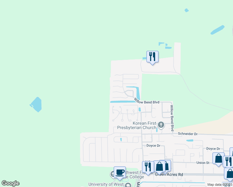 map of restaurants, bars, coffee shops, grocery stores, and more near 2614 Windsor Lane in Fort Walton Beach
