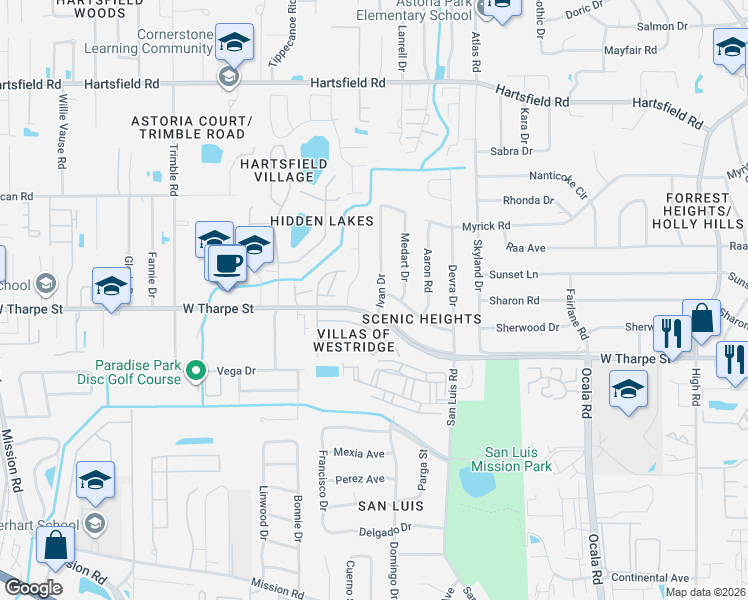 map of restaurants, bars, coffee shops, grocery stores, and more near 1802 Ivan Drive in Tallahassee