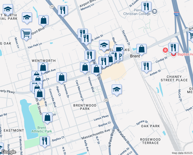 map of restaurants, bars, coffee shops, grocery stores, and more near 49 Carolyn Way in Pensacola