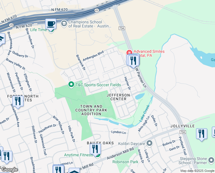 map of restaurants, bars, coffee shops, grocery stores, and more near 8816 White Ibis Drive in Austin