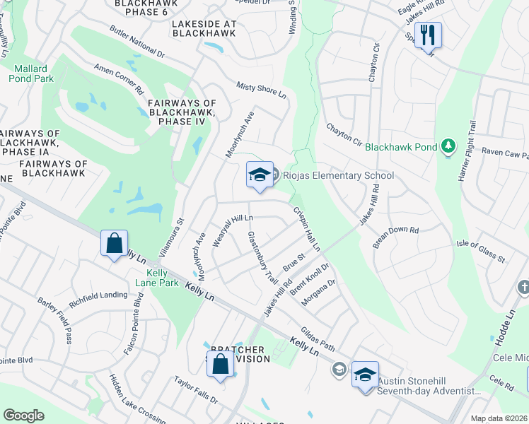 map of restaurants, bars, coffee shops, grocery stores, and more near 19512 Bridie Path in Pflugerville
