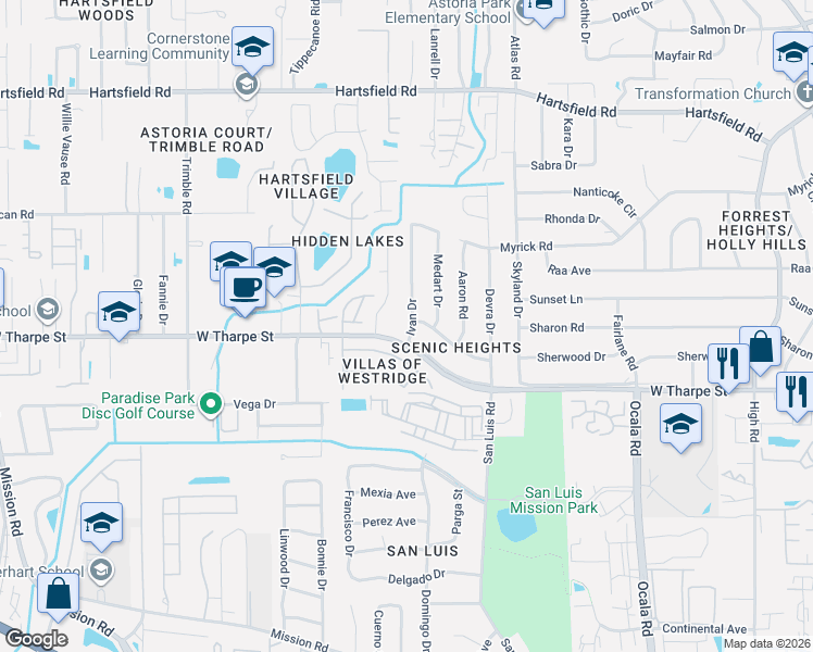 map of restaurants, bars, coffee shops, grocery stores, and more near 1802 Ivan Drive in Tallahassee