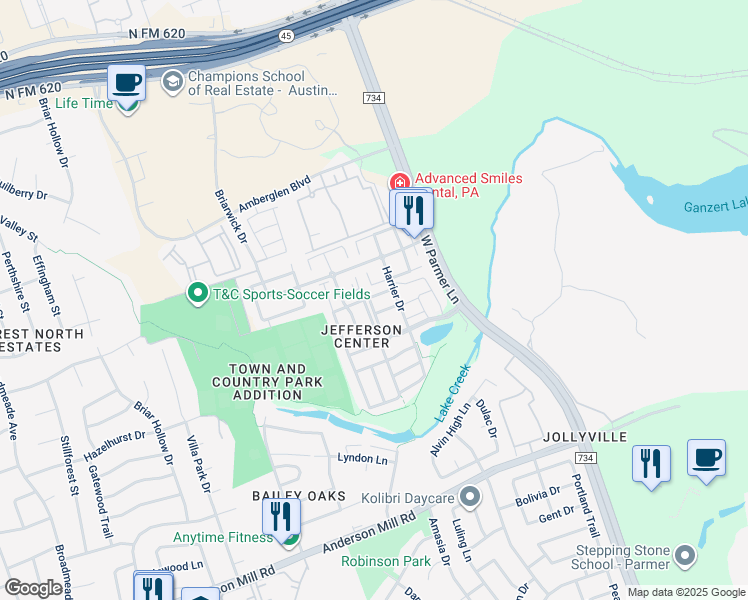 map of restaurants, bars, coffee shops, grocery stores, and more near 8732 Wood Stork Drive in Austin