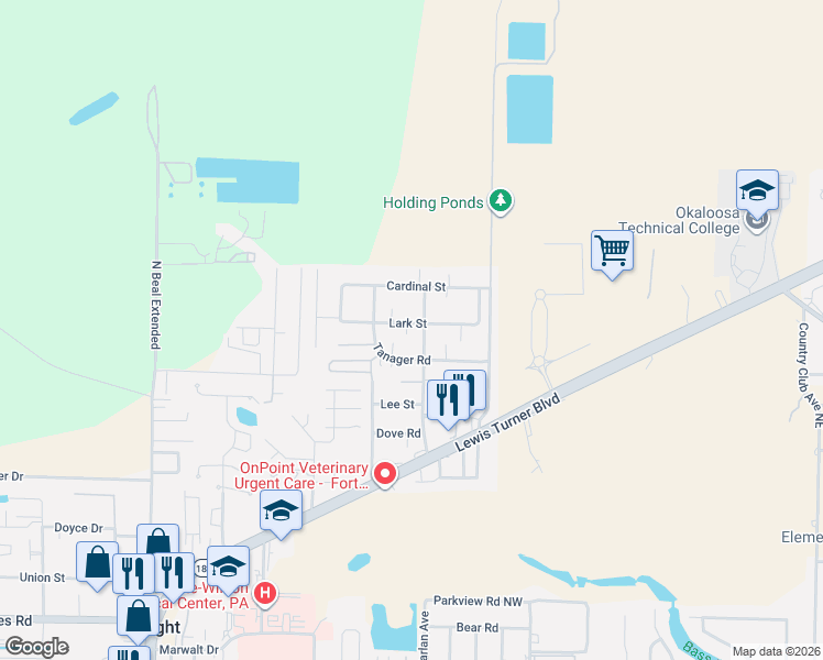 map of restaurants, bars, coffee shops, grocery stores, and more near 1197 Forest Heights Road in Fort Walton Beach