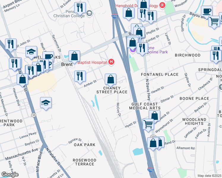 map of restaurants, bars, coffee shops, grocery stores, and more near 4904 Chaney Street in Pensacola