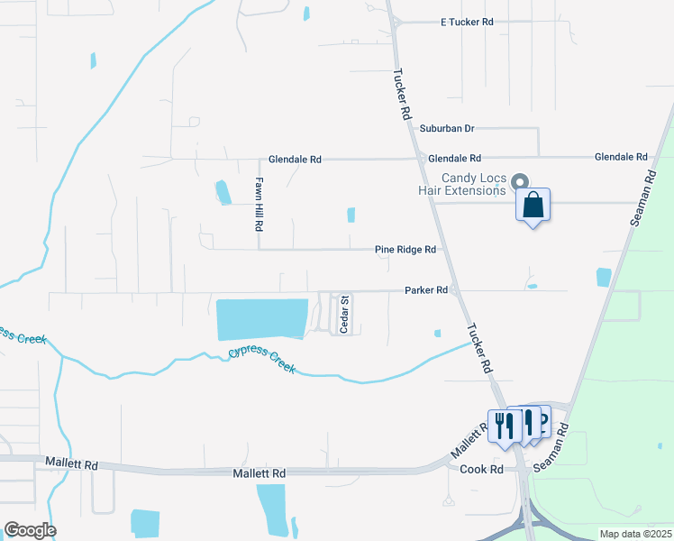 map of restaurants, bars, coffee shops, grocery stores, and more near 14513-14601 Pine Ridge Road in Vancleave