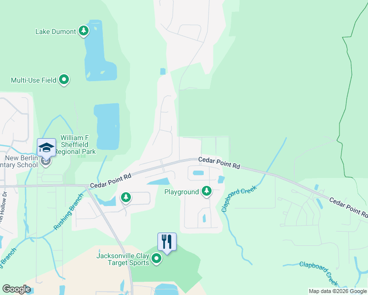 map of restaurants, bars, coffee shops, grocery stores, and more near 4057 Cedar Point Road in Jacksonville