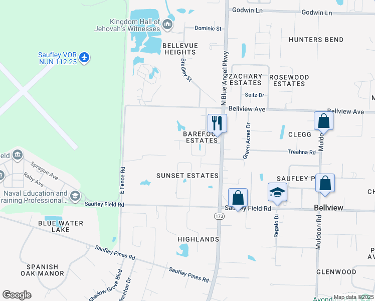 map of restaurants, bars, coffee shops, grocery stores, and more near 6252 Footprint Drive in Pensacola